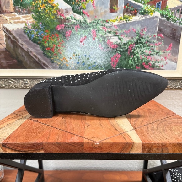 JustFab "Jenna" Women's Ankle Boots Black Studded Suede Slip On Block Heels 9.5 - Picture 9 of 11